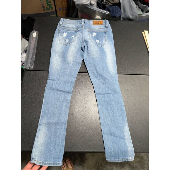 Dollhouse Low-Rise Flare Distressed Medium Wash Jeans Size 1 - Picture 3 of 5